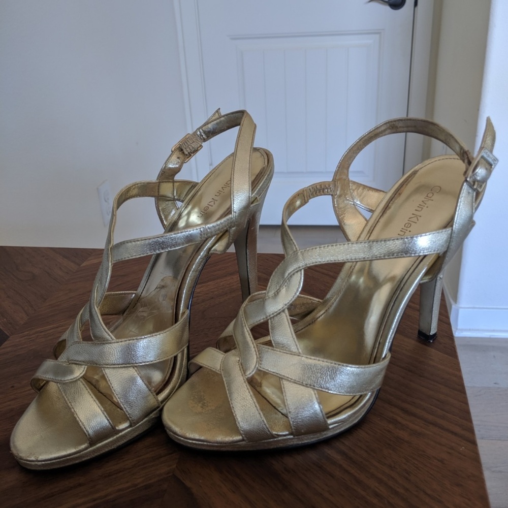 Gold calvin strappy heels